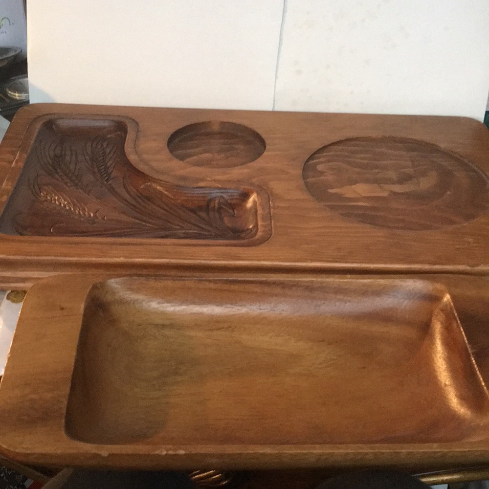 Wooden snack trays, set of two